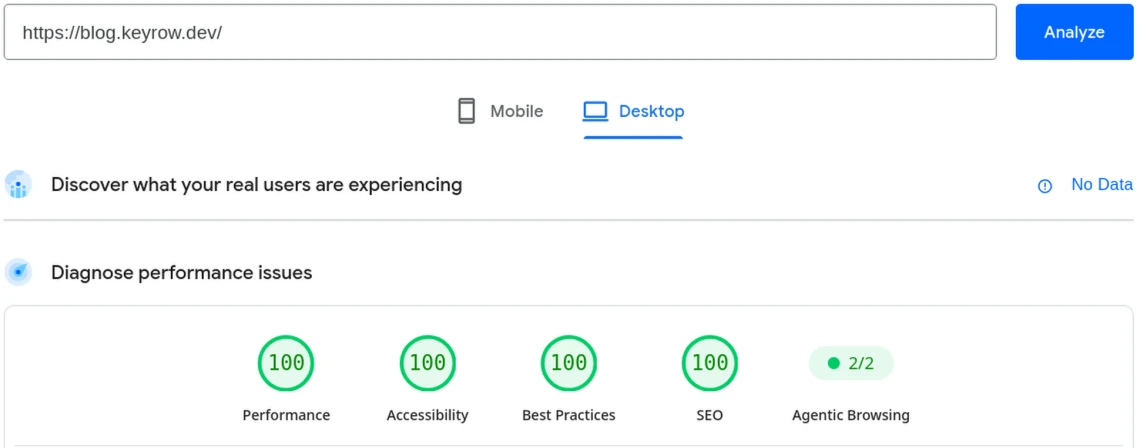 pagespeed desktop results